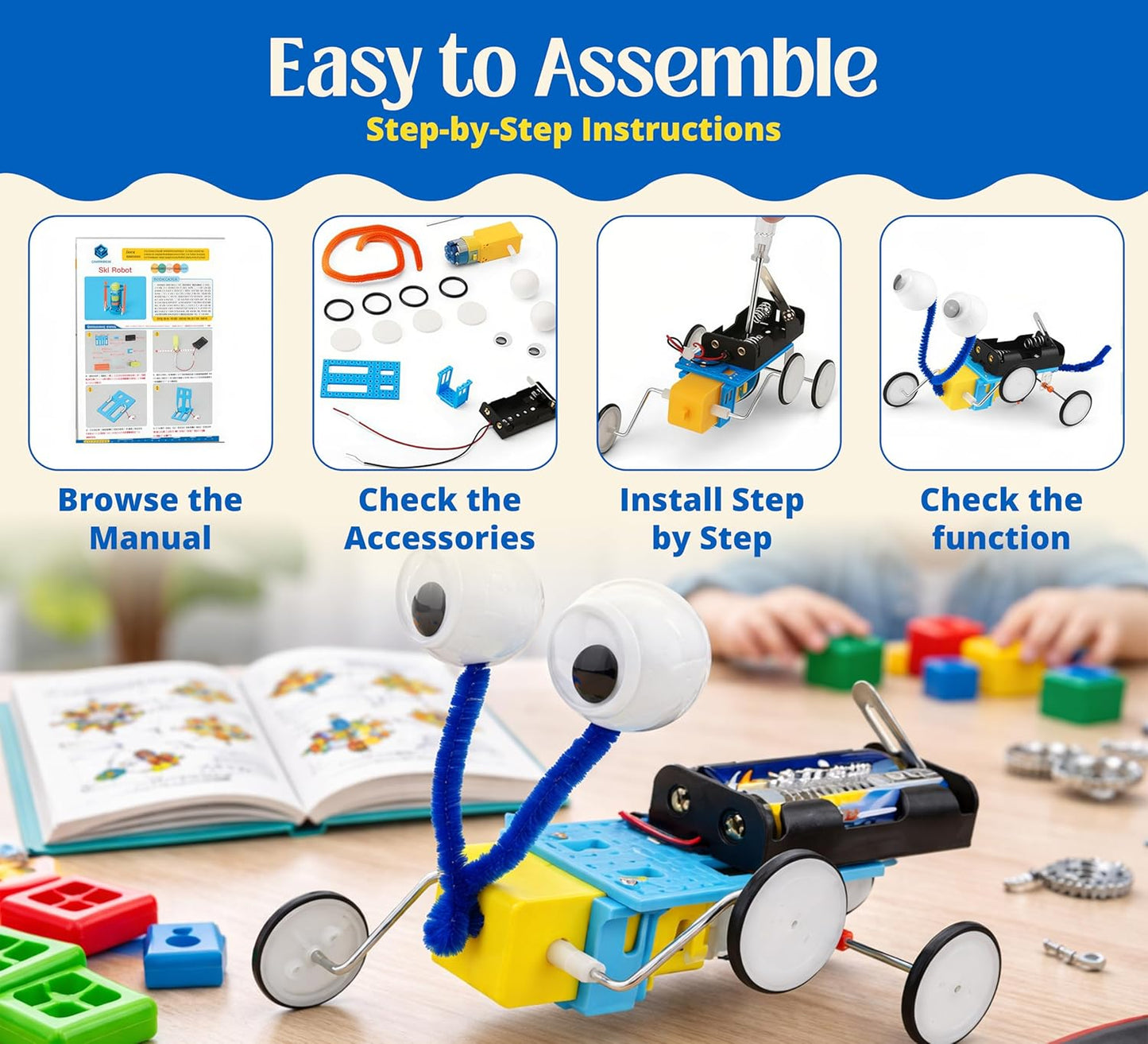 6-in-1 STEM Robotics Kit for Kids 6-12 – Build 5 Real Moving Robots + 32 Magnetic Blocks, Engineering Science Toy with Tools, Educational Gift Set for Boys & Girls