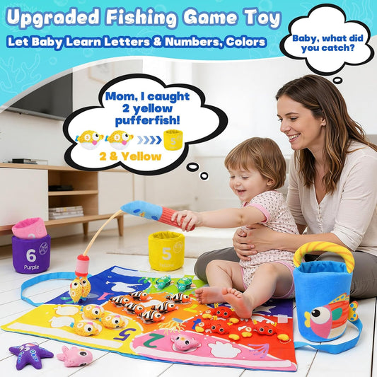 Montessori Toys for 1 Year Old, 40PCS Upgraded Fishing Game Toys for Toddlers 1-3, Educational Baby Toy for Color Sorting, Number & Alphabet Learning, Birthday Gifts for Baby Boy Girl Age 1 2 3