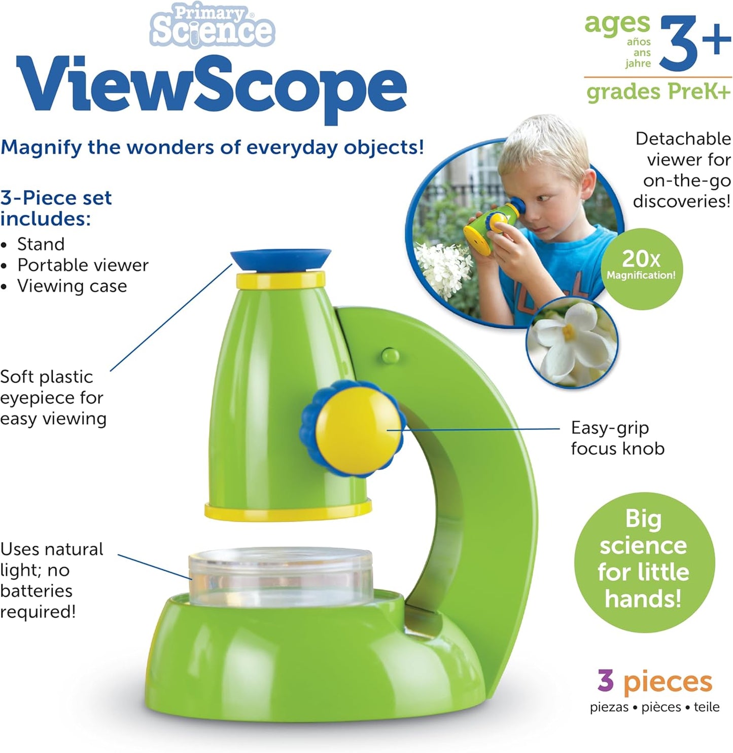 Learning Resources Primary Science Viewscope - 3 Pieces, Ages 3+ Microscope for Kids, Beginner Microscope
