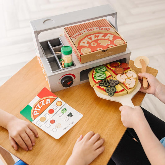 Melissa & Doug Top & Bake Wooden Pizza Counter, Kids Kitchen Playset with Play Food & Play Kitchen Accessories, Preschool Toys for Girls & Boys Ages 3+ - FSC Certified