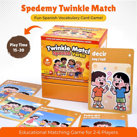 Spedemy Twinkle Match Spanish Card Game – 100 Vocabulary Matching Cards, Bilingual Games, Spanish Board Game for Kids, Beginners, Families, Homeschool & Classroom, juegos en español para la Familia