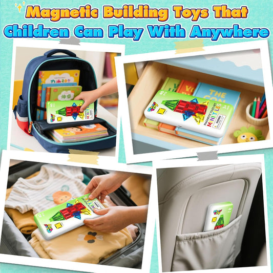 40PCS Magnetic Tiles Mini Travel Essentials Toddler Toys with Case Set, Preschool Montessori Education Magnetic Building Blocks Games Sensory Toys for 3 4 5 Year Old Boys Girls Birthday Gifts