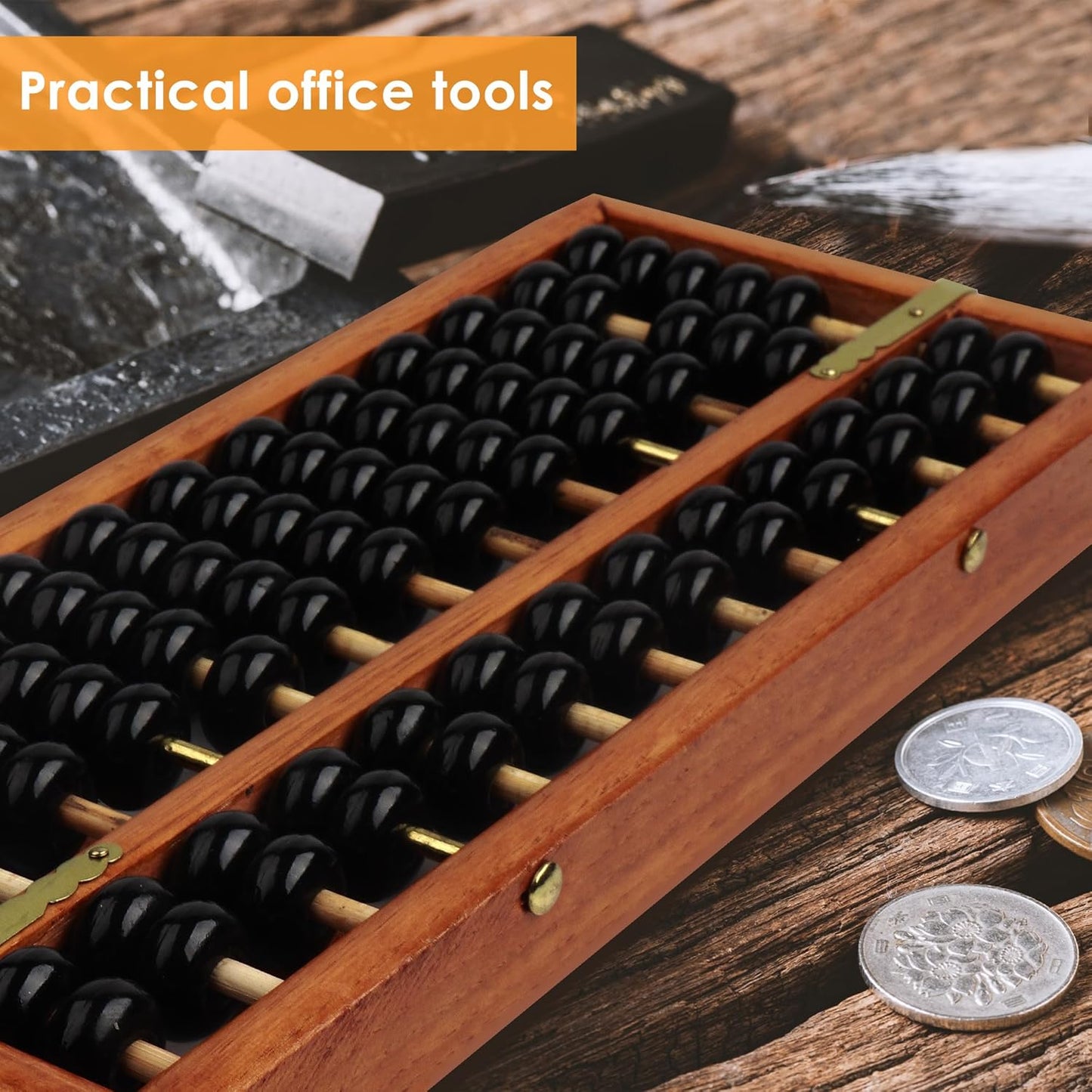 Vintage Chinese Wooden Abacus Soroban Arithmetic Calculating Tool