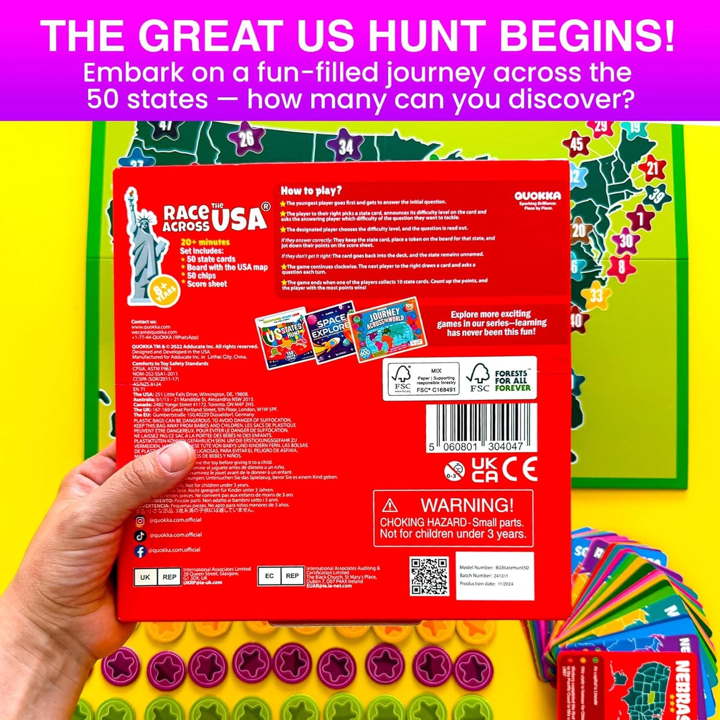 QUOKKA Board Games for Kids 8-12 - Family Games for Kids and Adults - Journey Across the World Card Game Ages 5-9 - Learn Capitals, Flags, Facts, and Map Locations with 195 World Map Cards