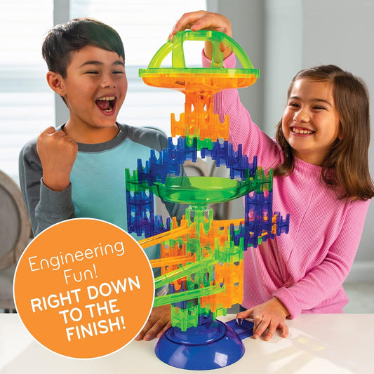 MindWare Q-BA-Maze 2.0 Super Race Set, STEM Marble Run Building Kit with Turbo Launcher and Racing Tracks, Creative Engineering Toy for Kids Ages 6+, Logic and Construction Gift