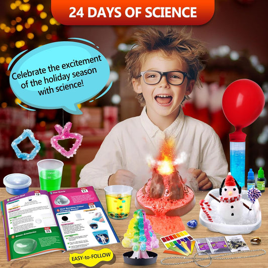 UNGLINGA 2026 Science Experiments Advent Calendar for Kids Boys Girls Toys Gifts - 24 Days of S.T.E.M Kit, Volcano, Chemistry, Physics, Gemstones, Countdown to Christmas Birthday Holiday