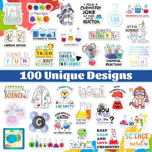 YTSQLER 200 PCS Chemistry Stickers, Funny Laboratory Stickers for Water Bottle Laptop Notebook, Waterproof Chemistry Decals for Teachers Students Kids Teens Adults