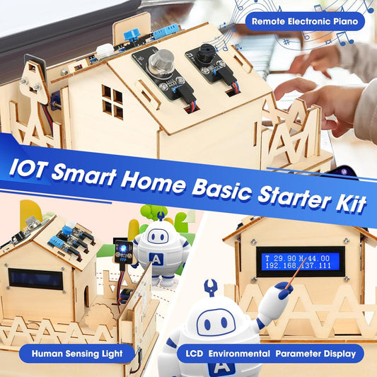 ESP32 IoT STEM Kit for Arduino/Acecode, 3D Wooden Puzzles Smart Home Learner Kit for Kids Age 10+, Educational STEM Toy House DIY Sensor Coding Set, Voice/APP Control, Gift for Adults Teens Boys Girl