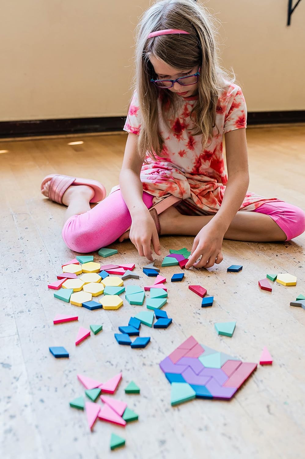 Math for Love 21st Century Pattern Blocks - Set of 132 Colorful Wooden Blocks in Eight Shapes for Creative STEAM Play at Home or School