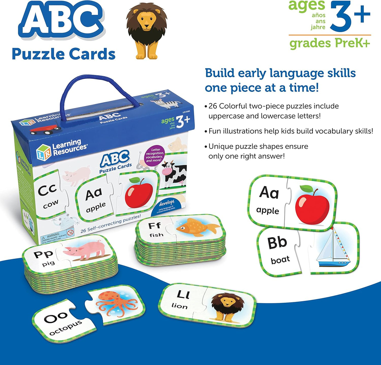 Learning Resources ABC Puzzle Cards, Kindergarten Readiness, Self Correcting Puzzles, Alphabet Learning Games, Puzzles for Toddlers, Ages 3+