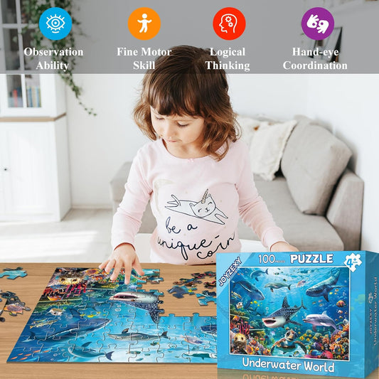 Puzzles for Kids Ages 6-8 8-10, Underwater World Ocean Puzzles 100 Pieces for Kids Learning Educational Puzzle Toys for Boys and Girls