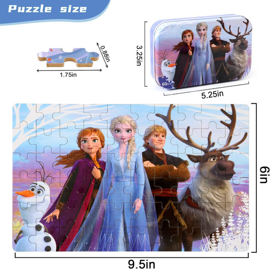 MZZOTOY Puzzles for Kids Ages 4-8, 60 Piece Puzzles for Kids Ages 3-5 in a Metal Box Girls and Boys Learning Educational Jigsaw Puzzle Toys Gifts