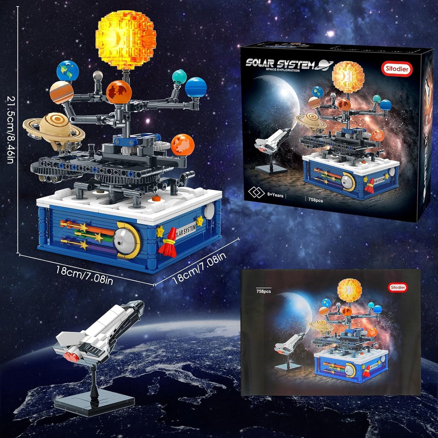 Sitodier Solar System Building Toy with Light, 758pcs Space Exploration Building Toys with Rotatable Plants, Educational Science Astronomy STEM Toy Beautiful Gifts for Boys Girls Ages 6+ Years Kids
