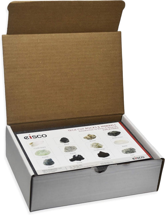 EISCO Rock & Mineral Kit, 12 Pieces - Includes Metamorphic, Igneous, Sedimentary Rocks & Minerals - 1" Specimens - Great for Geology Classrooms & Basic Field Testing Labs - Tech Cut Rocks