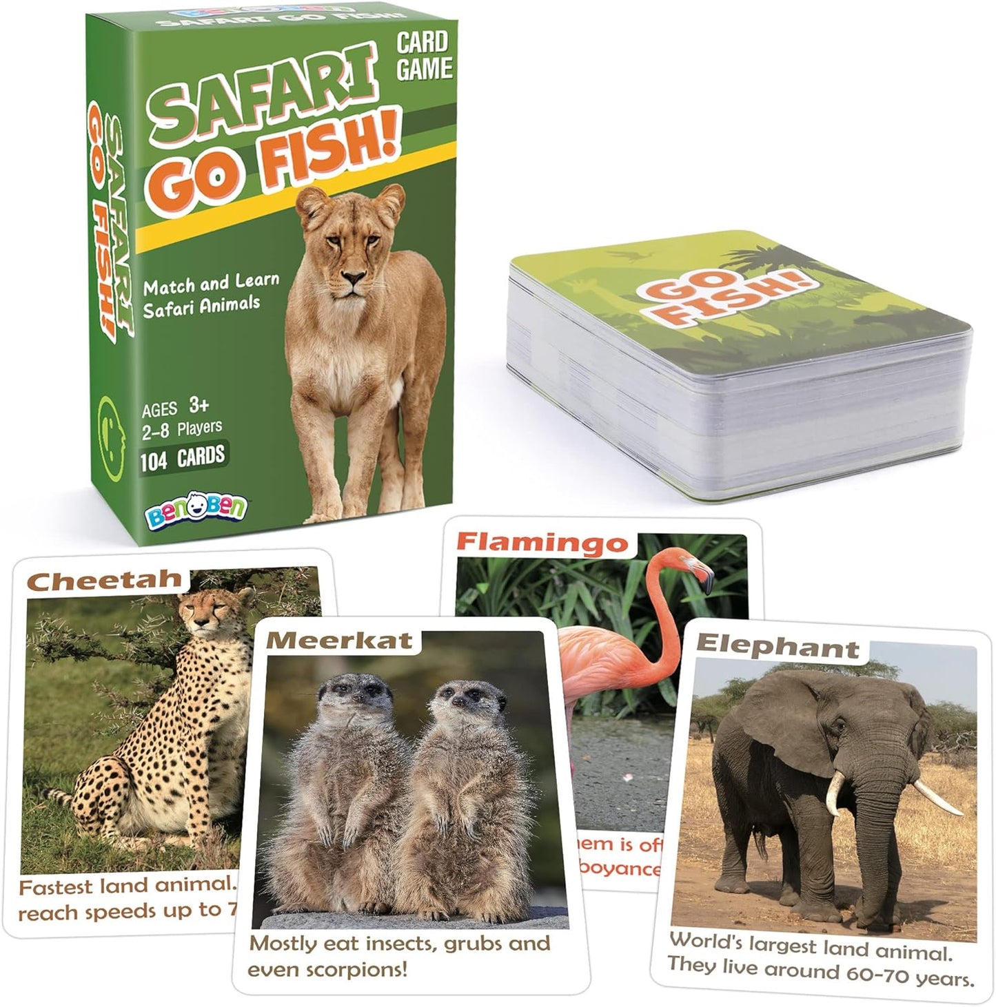 BenBen Go Fish Card Game for Kids, 104 Cards, Ocean Theme Memory Matching Game, Sea Animals Learning Playing Cards, Picture Cards with Real Photos, Fun Facts, 2-8 Players