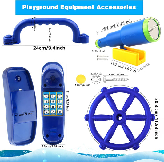 5 Pcs Kids Playground Accessories for Kids Outdoor Plastic Steering Wheel Swingset Phone Pirate Telescope Telephone Safety Handle for Child Backyard Tree House Playhouse Jungle Gym (Yellow Set 1)