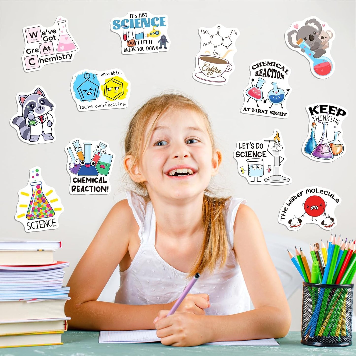 YTSQLER 200 PCS Chemistry Stickers, Funny Laboratory Stickers for Water Bottle Laptop Notebook, Waterproof Chemistry Decals for Teachers Students Kids Teens Adults