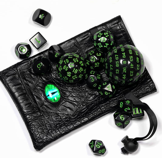 15 Pieces Complete Polyhedral DND Dice Set D3-D100 Spherical D&D Dice Set with Dragon Eye Dice Bag, D100 Dice for RPG Table Games(Black w/Purple Numbers)