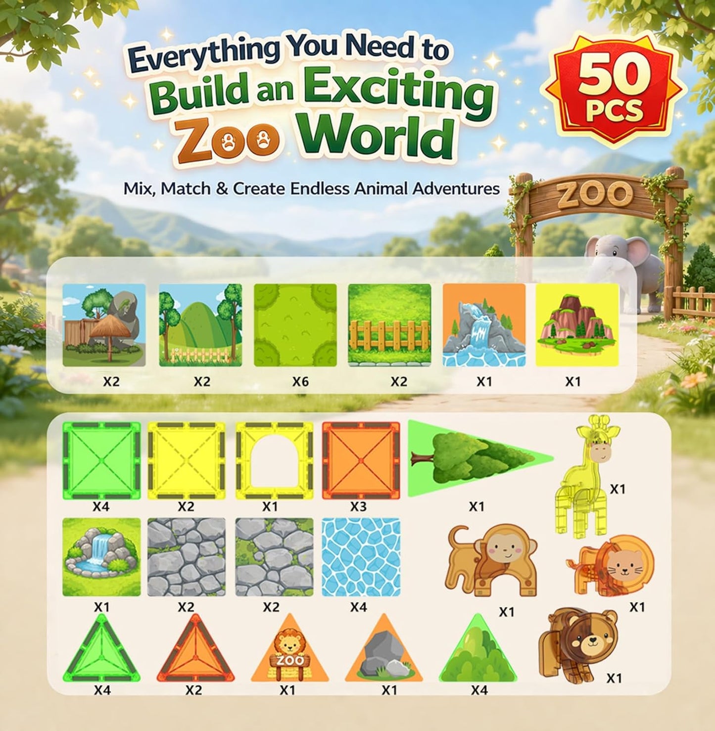 LATI Magnetic Tiles Dinosaur Building Set, Dino World Magnet Blocks with Double-Sided Egg Hatch Story, STEM Construction Toy for Kids Ages 3+, Educational Gift for Boys & Girls