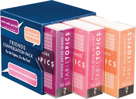 TableTopics Friends Conversation Pack Card Game - 120 Fun Conversation Starter Cards for Adult Parties, Friends’ Game Nights, or Girls’ Nights, Getting to Know You Questions, Boxed Set of 3 Topics