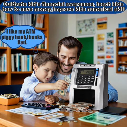 Fishboy Talking Pink ATM Piggy Bank for Kids with Dual Debit Cards, Power-Off Memory, Auto-Opening Drawer for Real Money for Girls, Onekey Shutdown, Bill Feeder, Coin Recognition, Balance Calculator
