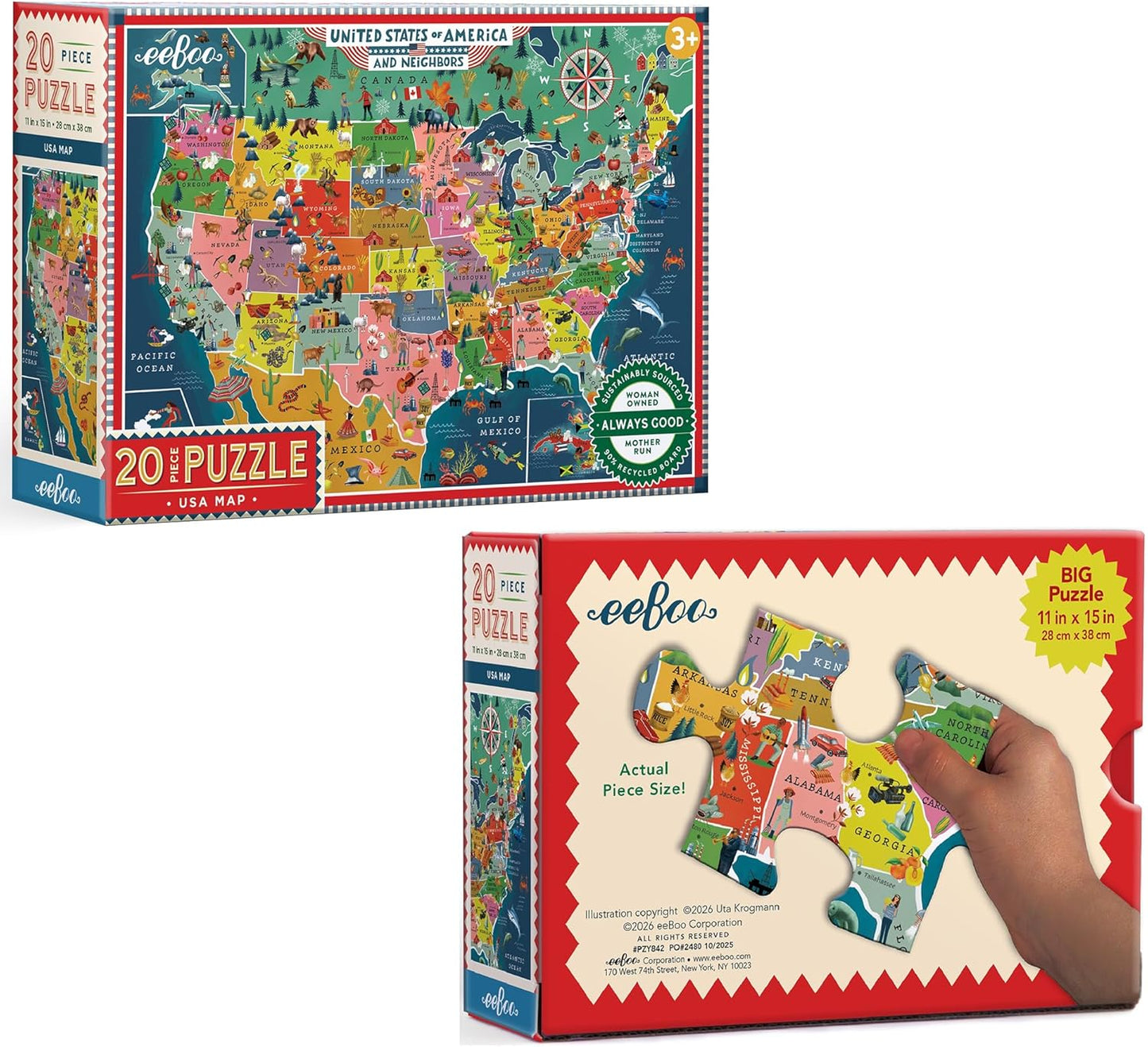eeBoo 20 Piece Giant Floor Puzzle - Learn The Alphabet Children's Puzzle Letters & Object Themed, Large Pieces for Small Hands to Develop Motor Skills