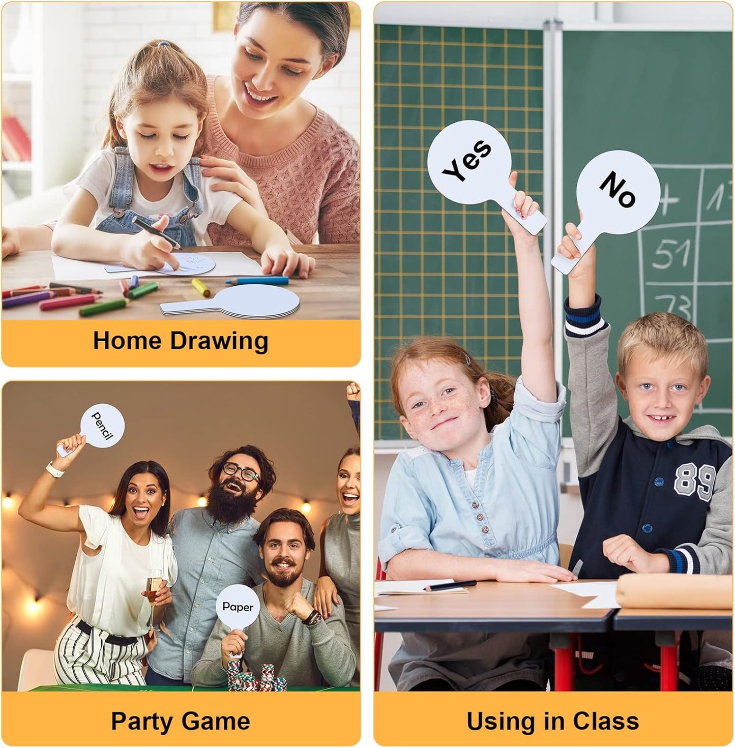 Zhehao 24 Pieces Dry Erase Answer Paddles Auction Paddles Bulk DIY Double Sided Mini Handheld Dry Erase Answer White Board Signs Auction for Students Teachers Classroom Voting Games Party