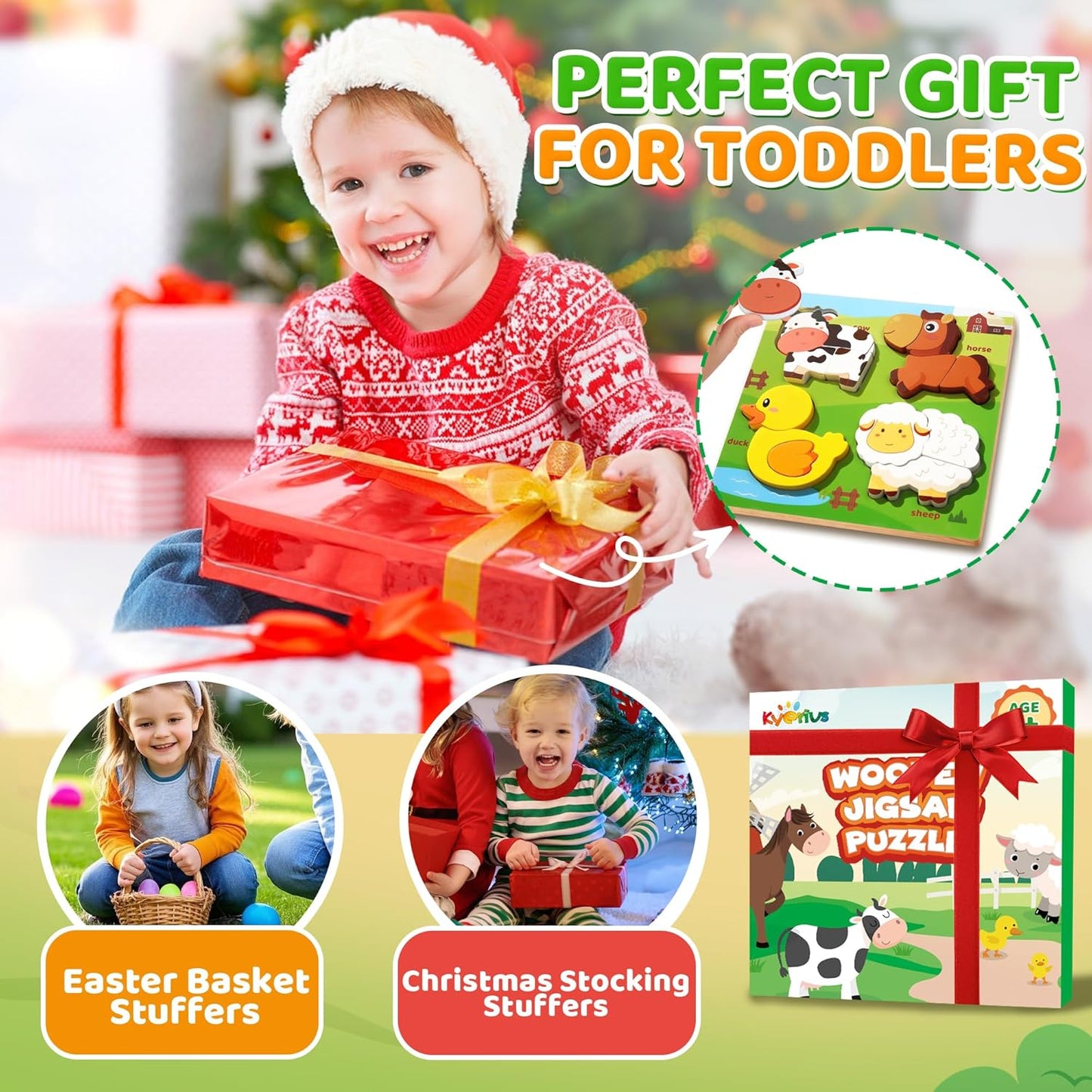 Farm Animal Wooden Puzzle for Toddlers 1-3, Sensory Montessori Toy Classroom Preschool Learning Activities Educational Toy Valentine Gift for Girl 3-5, Boy 2 3 4 5 Year Old Baby Easter Basket Stuffer