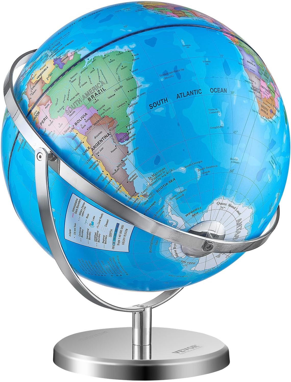 VEVOR Illuminated World with Stand, 13 in/330.2 mm, Educational Earth Globe with Stable Heavy Metal Base HD Printed Map and LED Night Lighting, 720° Spinning Globe for Kids Classroom Learning