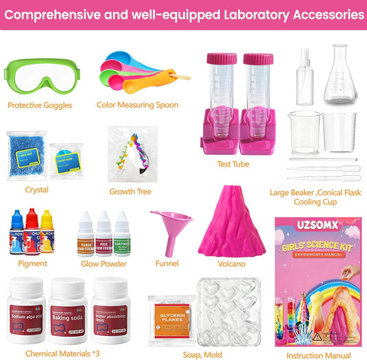 Girls Science Kit for Kids 8-12, 250+ Science Experiments Stem Toy Learning & Educational Projects with Chemistry Set, Crystal Growing, Volcano Science Kit