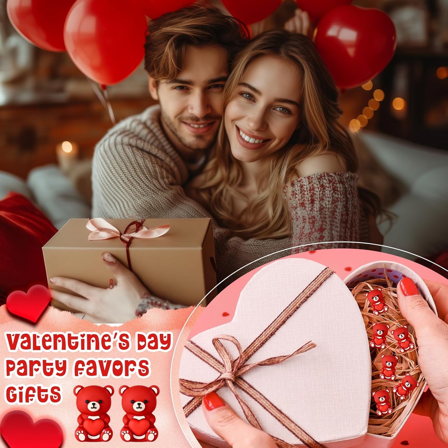 Gerrii 50 Pcs Mini Teddy Bears Bulk Small Miniature Figurines Rubber Mini Bears Tiny Little Heart for Home Desktop Landscape Counting Manipulatives Valentines Day (Colorful)