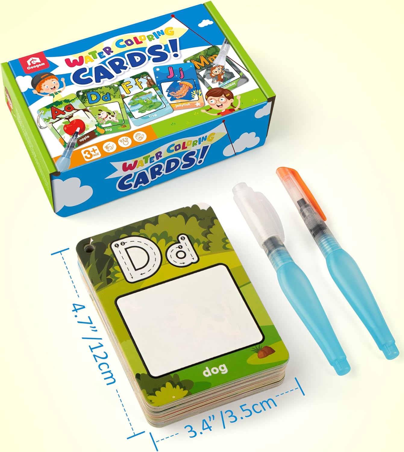 Coogam Water Coloring Alphabet Cards, Aqua Painting Water Drawing 26 Letters ABC Words, Montessori Educational Learning Toy Gift for 3 4 5 Year Old Kids