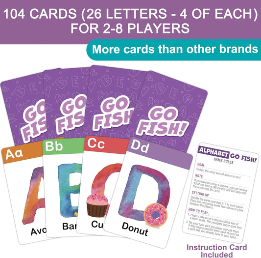 BenBen Go Fish Card Game for Kids, 104 Cards, Ocean Theme Memory Matching Game, Sea Animals Learning Playing Cards, Picture Cards with Real Photos, Fun Facts, 2-8 Players