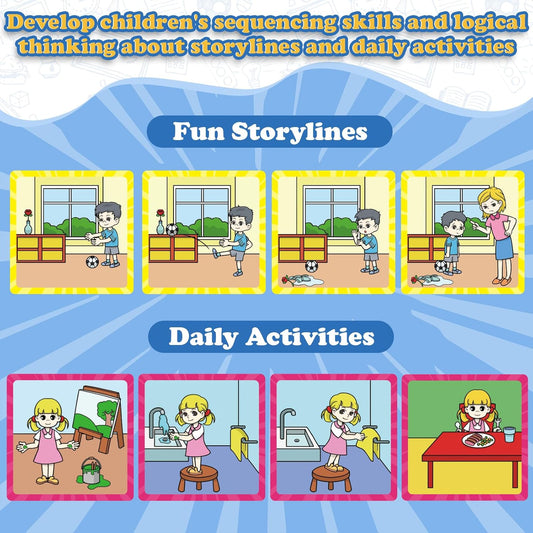 Kasfalci Sequencing Cards & Puzzles,Sequence Game for Kids,Speech Therapy for Autism,Improve Storytelling,Social Skills,Sentence Building,Preschool Learning Activities for Classroom & Homeschool