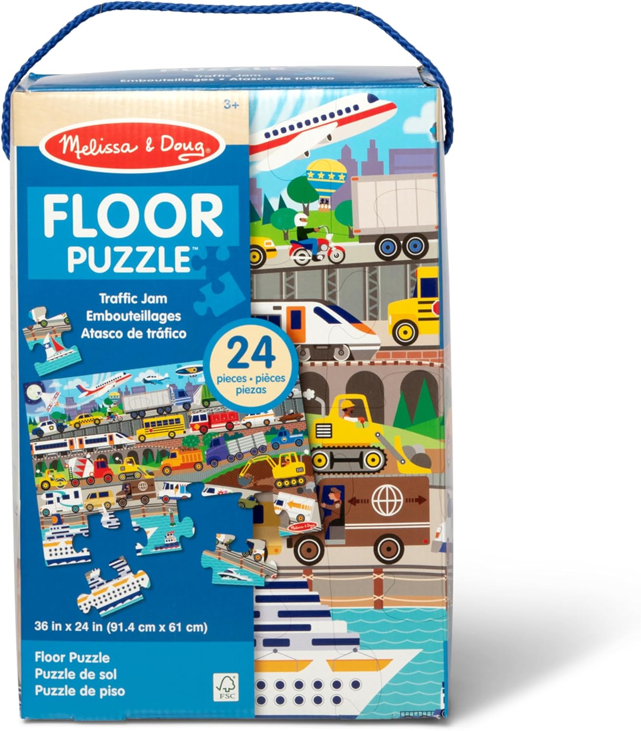 Melissa & Doug Traffic Jam, City Vehicle Themed Jumbo Floor Puzzle, 24-Piece Jigsaw Puzzle with Multiple Vehicles, 3 x 2 Foot Toddler Puzzles for Kids Ages 3+