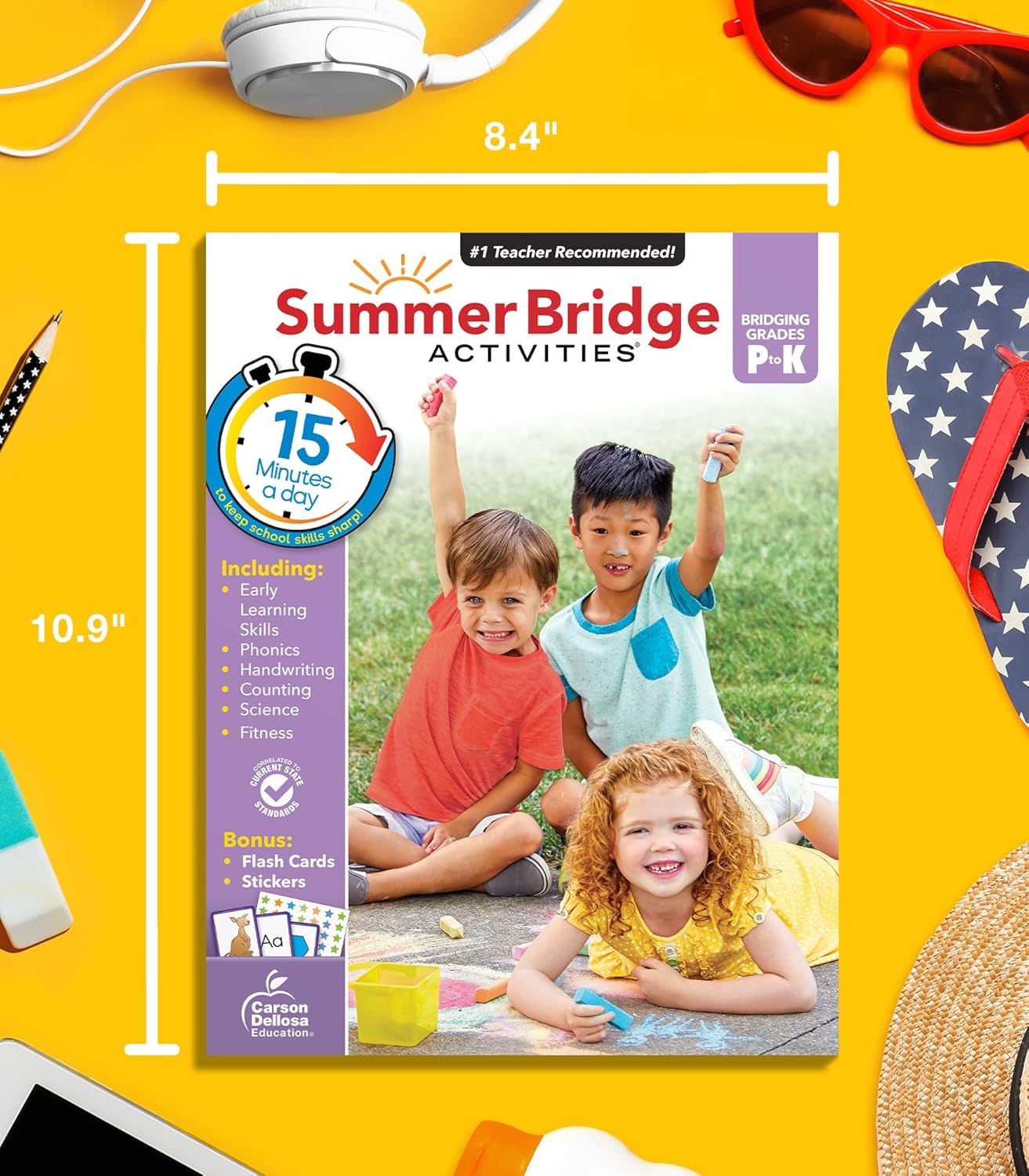 Summer Bridge Activities Preschool to Kindergarten Workbook, Activity Book Ages 4-6 With Math, Phonics, Handwriting Practice, Fitness, Flash Cards, Stickers, and More (Volume 1)