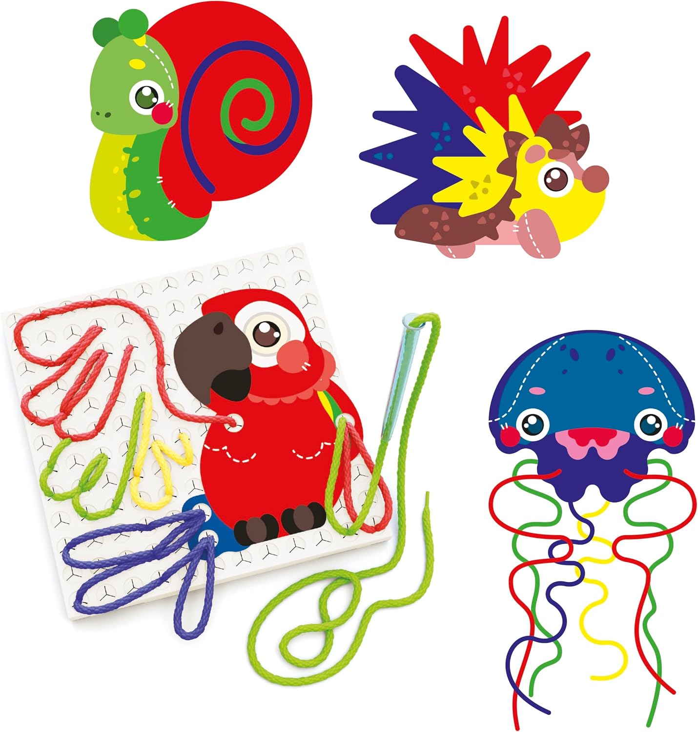 Quercetti Filo Play Set - A Novel Lacing Tool with 18 Pattern Templates to Create Art with String- for Ages 4 and Up (Made in Italy)