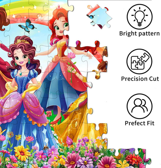 Princess Castle Jigsaw Puzzles for Girls Ages 6-8, 200 Piece Jigsaw Puzzle with Rainbow & Fairytale Scenery, 1:1 Reference Poster Included, for Kids Ages 4-6 8-10