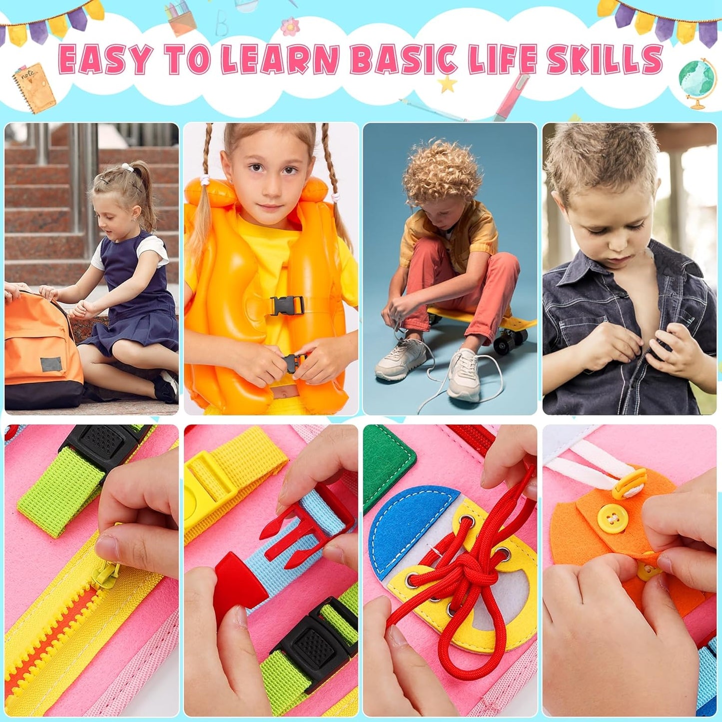 Toddler Busy Board Montessori Toys for 3 4 5 6Year Old, Preschool Learning Activities with Life Skills,ABC,123,Shape,Color,Animal,Weather,Toddler Travel Toys,Educational Activity Developing Sensory