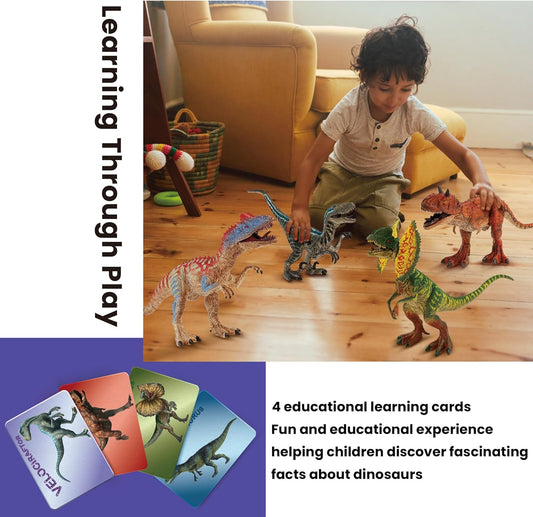 Zippytots 4 PCS Large Dinosaur Toys for Kids 3-5 Realistic Dinosaur Figures with Movable Parts & Learning Cards- Big Dino Toys for Kids 5-7 Ideal Gift for Toddlers Boys Girls Ages 3+