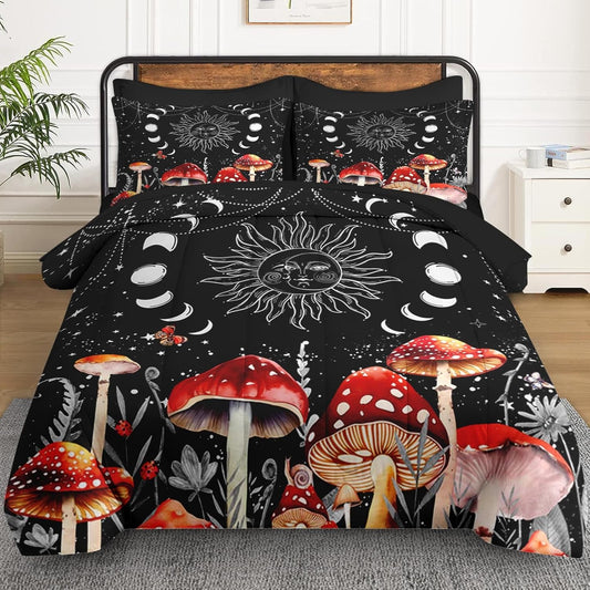WeCozy 5 Pcs Twin Size Comforter Set with Pillowcase & Sham, Gothic Goth Bat Chemistry Science Bedding for Kids and Adults, Vintage Dark Academia Medieval Bed in a Bag with Flat Fitted Sheet