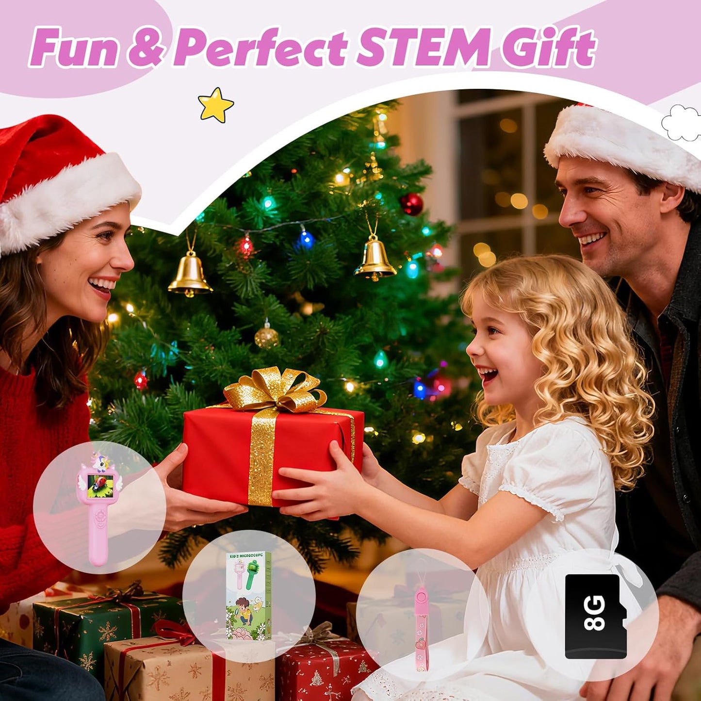 Microscope for Kids Gifts Toys Science, Mini Handheld Digital Pocket Microscope Requiring Direct Surface Contact, Educational STEM Toy for Boys Girls Ages 8–12, Christmas Birthday Gift Idea