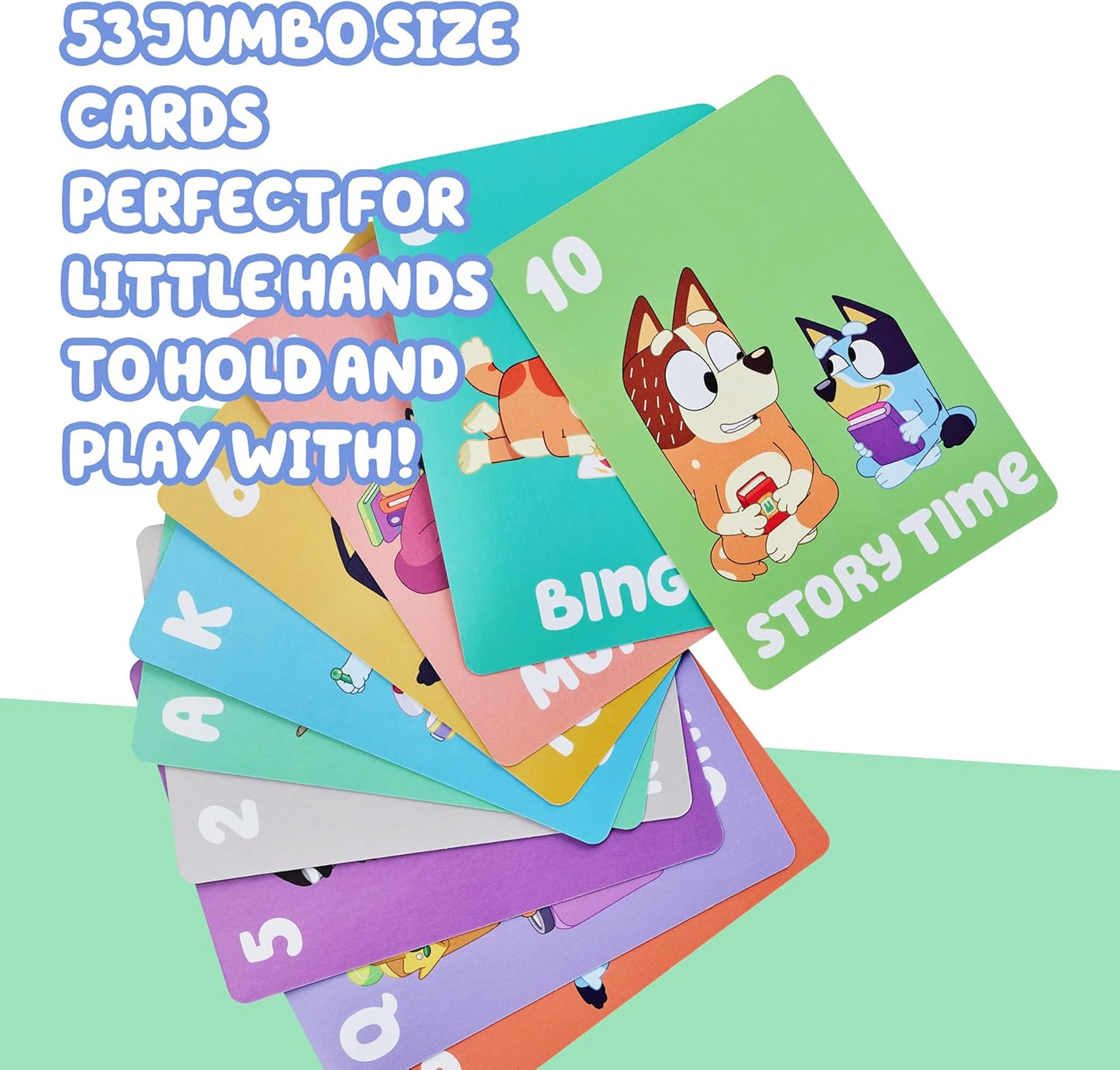 Bluey 5-in-1 Card Game Set, Jumbo-Sized 53-Deck Toddler Game, Multi-Color Interactive Play Card Games for Kids of Ages 3+