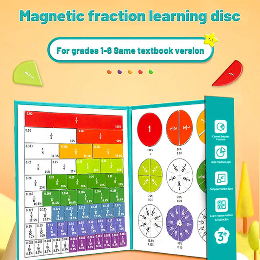 Magnetic Fraction Puzzle, 22x17.8 cm Demonstration Book with Fraction Squares and Circles, Math Manipulatives for Homeschool Classroom