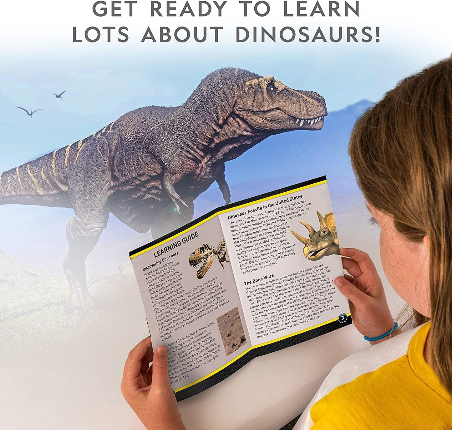 Bandai National Geographic - Excavation Kit - 3 Dinosaur Fossils to Dig Out - Educational and Science Game - STEM - JM80568M