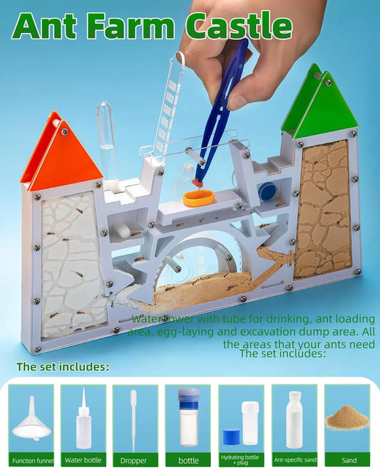 Ant Farming Castle - Ant Habitat Science Learning Kit with Yellow Sand and Tool, Large Viewing Area Ant Colony Observation Kit Educational Science Gifts for Boys, Girls
