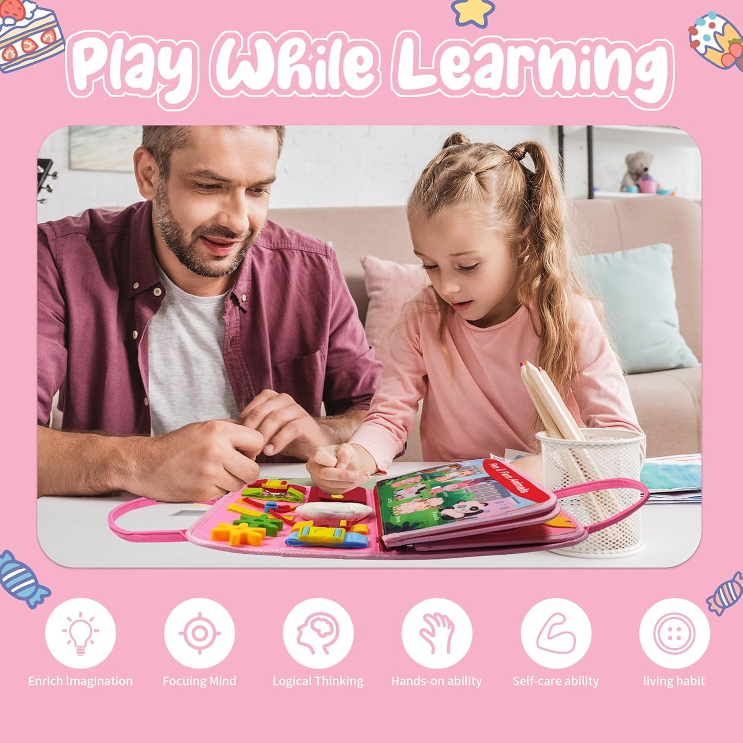 TenFans Busy Board - Montessori Toys for 3+ Year Old - Sensory Toys for Toddlers 3-5 - Gifts for Boys Learning Fine Motor Skills - Educational Activities Travel Toys for Car Airplane