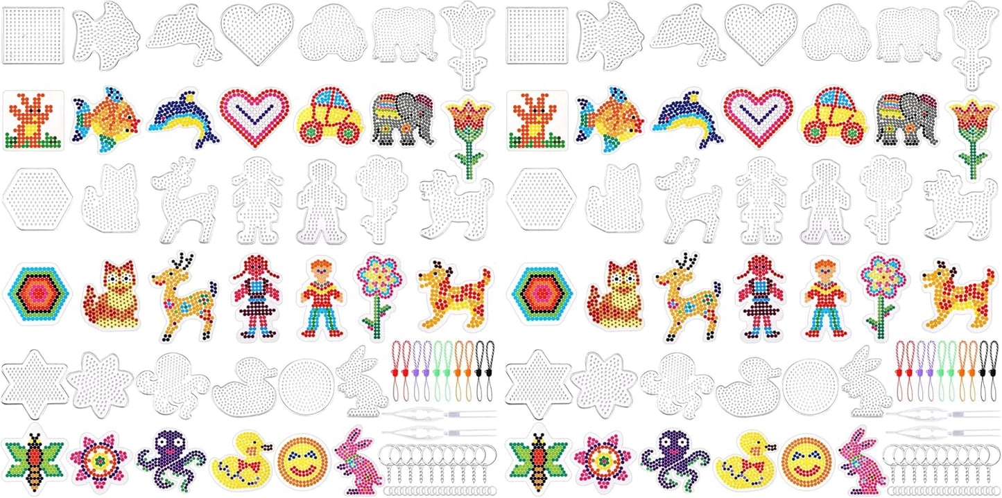 20 Pieces 5mm Fuse Beads Pegboards Clear Animal Shape Plastic Pegboards Craft Tray with 20 Pieces Colorful Cards for Kids DIY Craft Beads