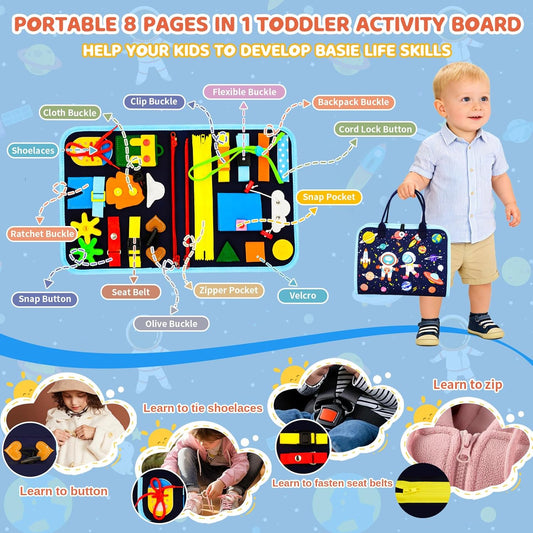 Toddler Busy Board Montessori Toys for Toddler 1-3 Year Old, Girl Birthday Gift, Preschool Educational Montessori Busy Book Board, Felt Sensory Activity Board Sorting Toy Age 2-4 with Fine Motor Skill