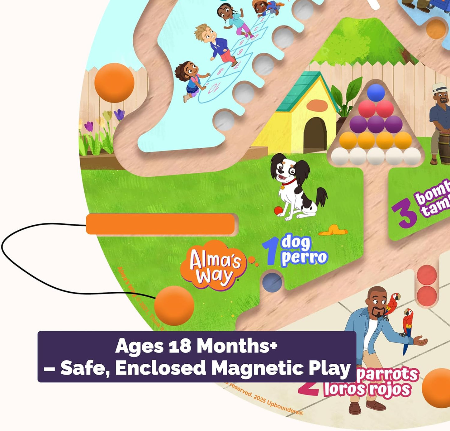 Upbounders® Alma’s Way™ “How Do You Say?” Bilingual Montessori Magnetic Maze – Spanish & English Learning Toy for Toddlers 18 Months+ – Fine Motor & First Words Play